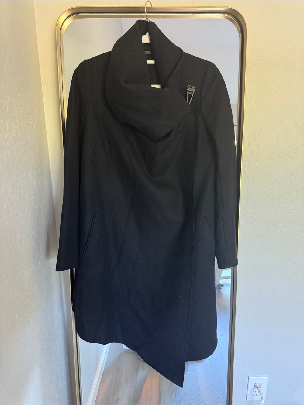 All Saints Black Draped Wrap Long Sleeve Dress Coat